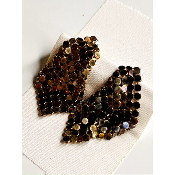 RAD Vintage 80's Gold-Tone Mesh Statement Bib Earrings, Unsigned - Picture 5 of 8